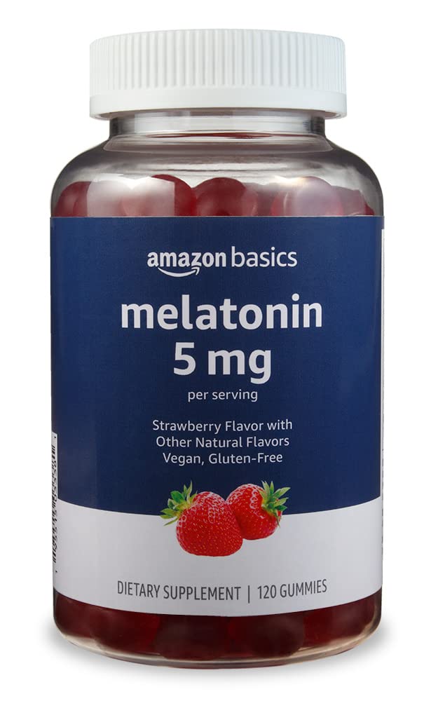 Amazon Basics Melatonin 5mg 120 Gummies (2 per Serving) Strawberry (Previously Solimo)